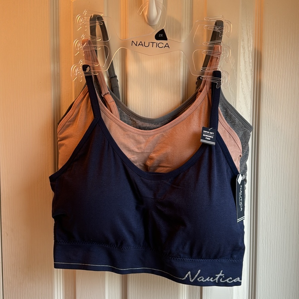NWT NAUTICA SUPER SOFT 3 BRA SET TAN-GRAY-NAVY